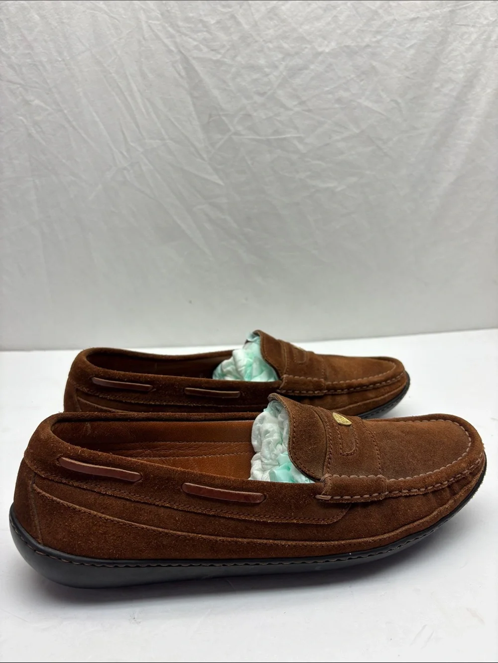 Gucci Men's Brown Suede Penny Loafers with Gold Crest, SZ 43 D, box 56